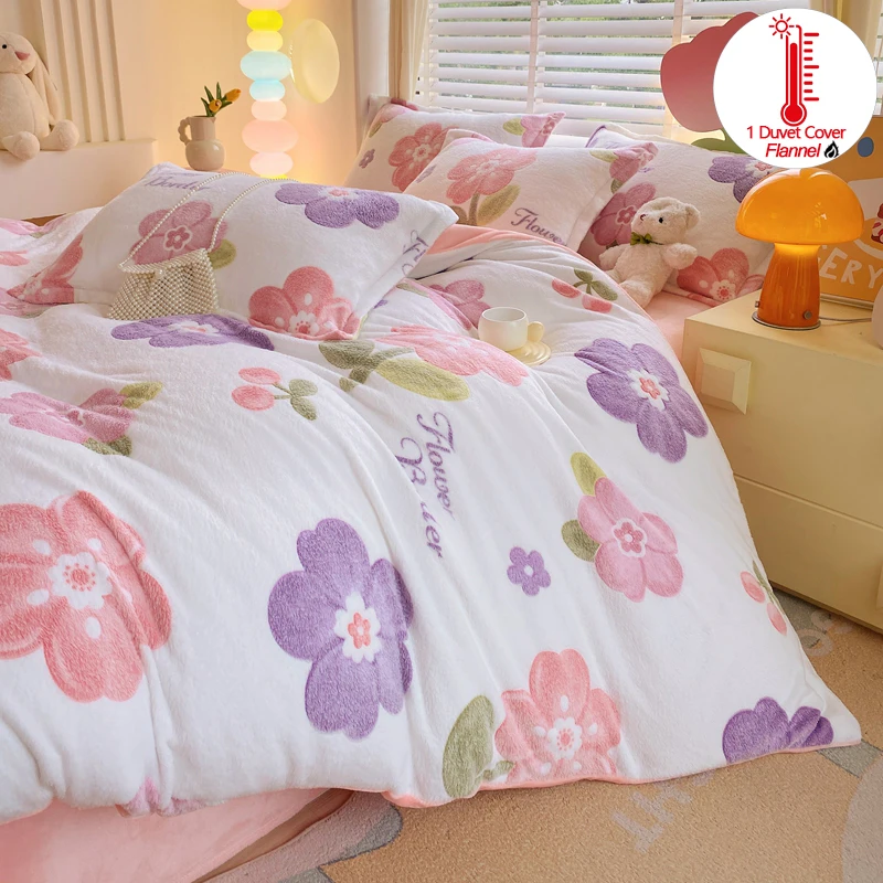 Soft Flannel Duvet Cover 1Piece (No Pillowcases), Soft Warm Quilt Cover with Cute Durable Comfort Duvet Cover for Winter Sleep