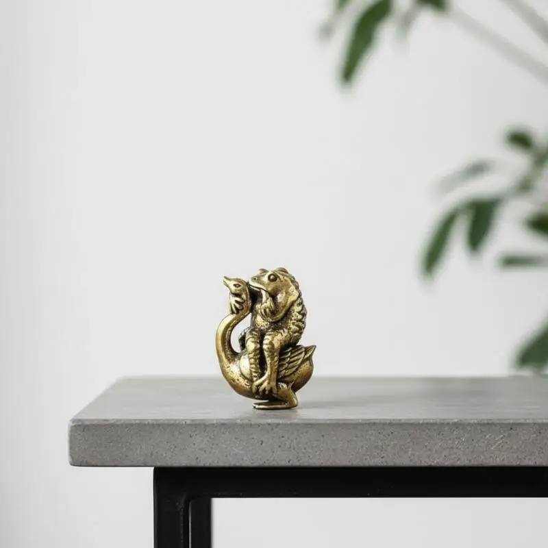 Copper Mini Toad Frogs Riding Swan Sculpture Ornaments Home Office Desktop Decoration Accessories Gifts