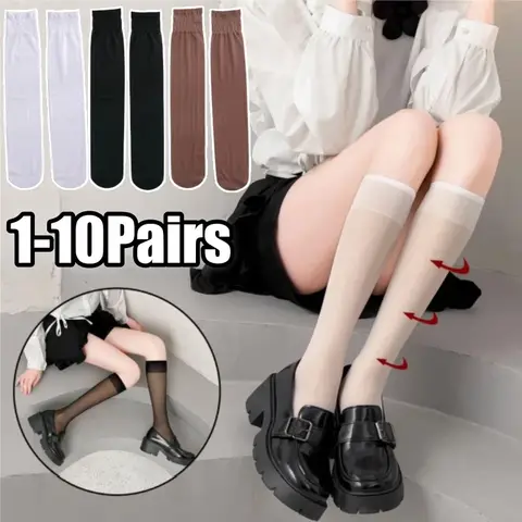 Sweet Gothic Fishnet Socks Knee-High Sheer Nylon Stockings Summer Lingerie-Inspired Legwear in White Black Brown