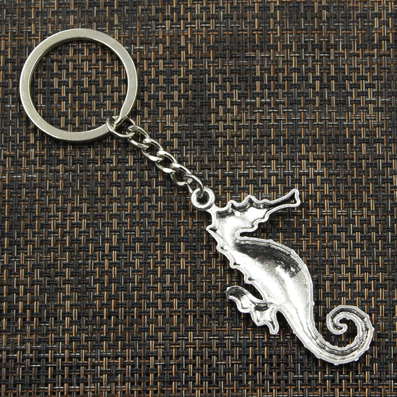 Fashion 30mm Key Ring Metal Key Chain Keychain Jewelry Antique Silver Color Plated Hippocampus Seahorse 59x31mm Pendant