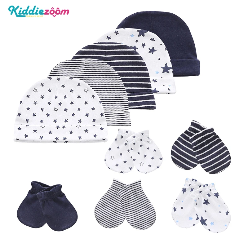 Kiddiezoom-Conjunto de gorro y guantes para recién nacido, accesorios de ropa para bebé, gorros de algodón 100%, gorro de Hospital y traje de