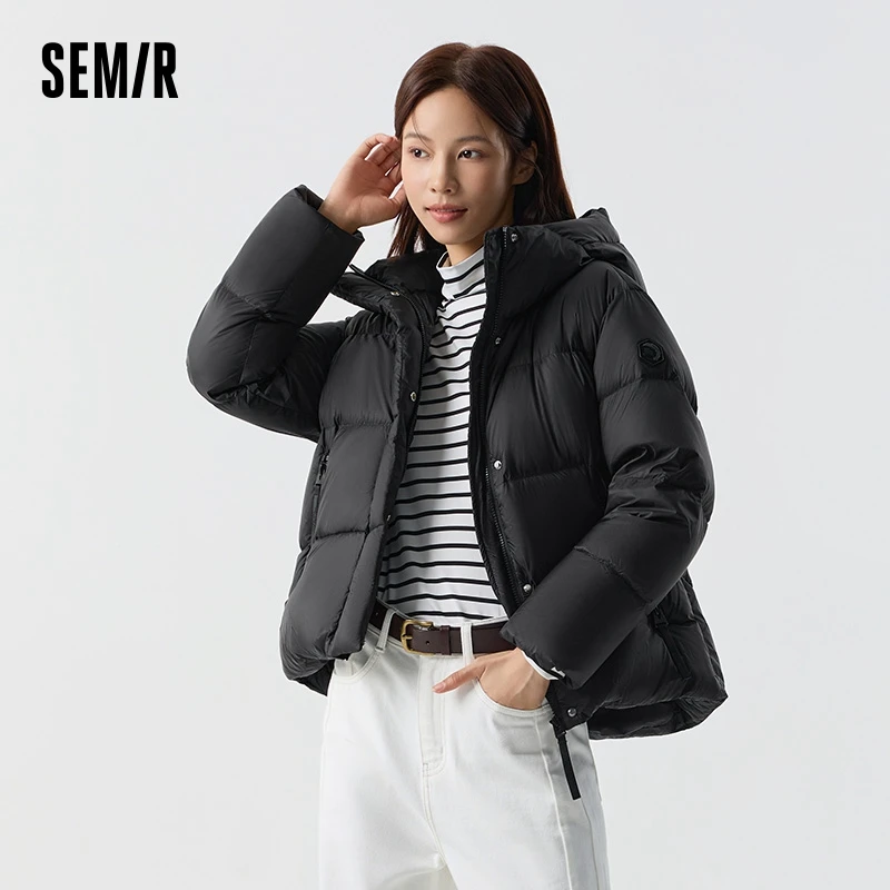 Semir Down Jacket Women Hooded Loose Fashionable Simple Trendy Cool Coat Versatile Winter Warm Goose Down Puffer Jacket