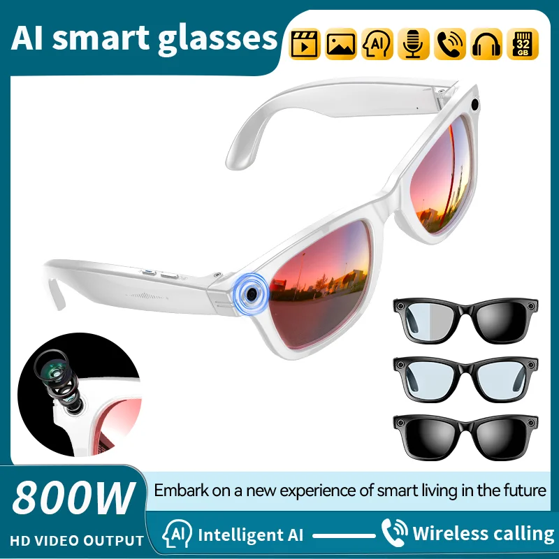 

LIGE 800W Camera Smart Glasses BT Call Music Touch Voice Assistant Video Sound Recording Sunglasses WIFI Transmission AI Glasses