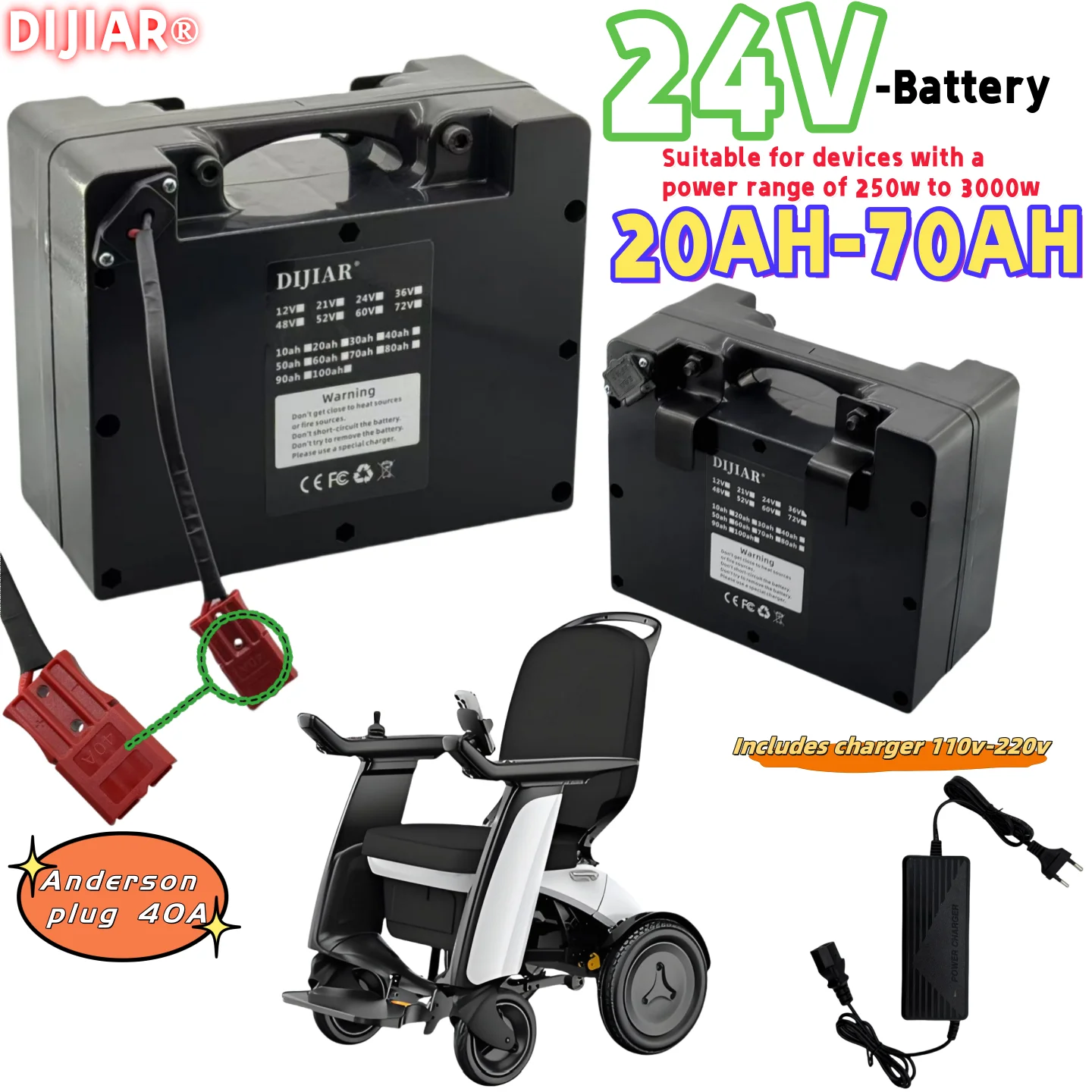 النقل الجوي، 24 فولت العلامة التجارية الجديدة سعة كبيرة 18650 بطارية ليثيوم أيون 20AH-70AH تطبيق كرسي متحرك، سيارة التنقل لكبار السن #1