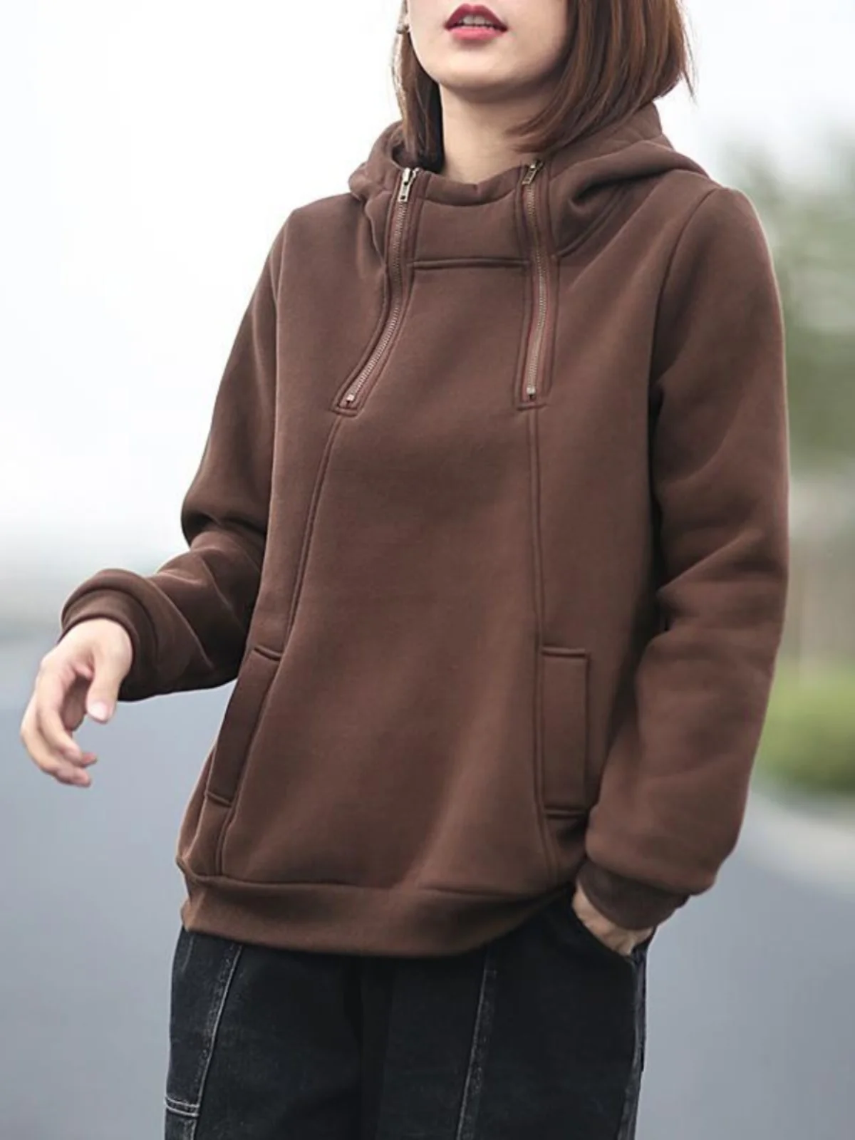 

Женская толстовка больших размеров с высоким воротником на молнии, утепленная флисом, повседневная, в корейском стиле, осенне-зимняя одежда