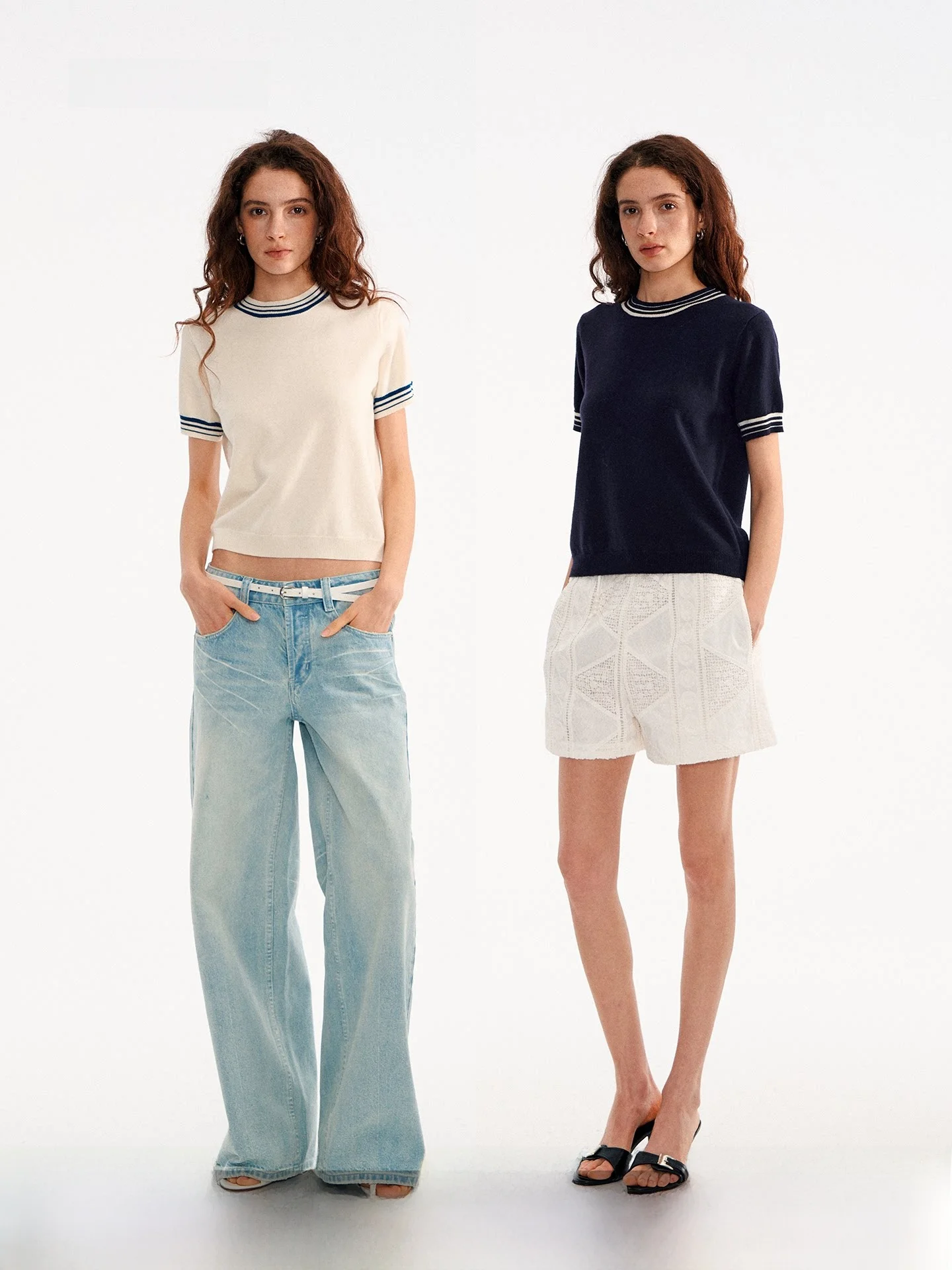 

Muse Naps Wool Knitted Short Sleeve Top Color Block Basic Waist-Cinching Slim Fit Women's Fashion Spring 2026 round Neck Shor...