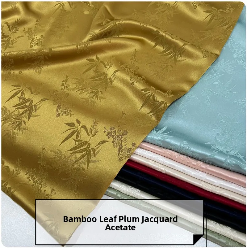 

Ацетатная атласная ткань с узором «Бамбуковые листья и цветы сливы» для платья, брюк с широкими штанинами, комплекта с жакетом в китайском стиле