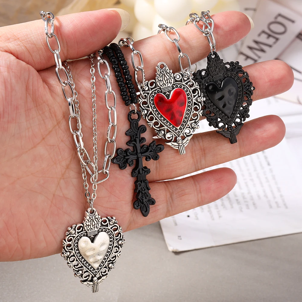Aihua Y2K Vintage Herz Anhänger Halskette für Damen Herren Charm Halskette Grunge Punk Modeschmuck ﻿ Halsband Halskette Unisex – Detail 6