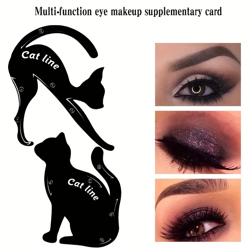 2 pçs estêncil de delineador para cima ferramenta de maquiagem dos olhos modelo shaper modelo gato linha estênceis cartão delineador linha de gato estênceis de delineador