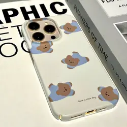 Cute Cartoon Bear Phone Case for iPhone 16 15 14 13 Pro Max 12 Mini 11 Pro Plus 7 8 Shockproof Protective Hard Acrylic Cover