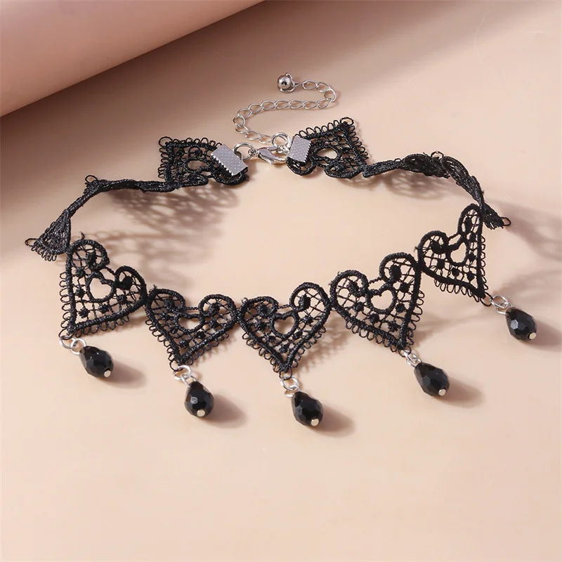 Aihua Gothic Kurze Spitzen-Choker-Halskette für Frauen und Mädchen, Schwarz, Modische Romantische Halskette, Geschenk für Partys, Großhandel Halskette – Detail 15