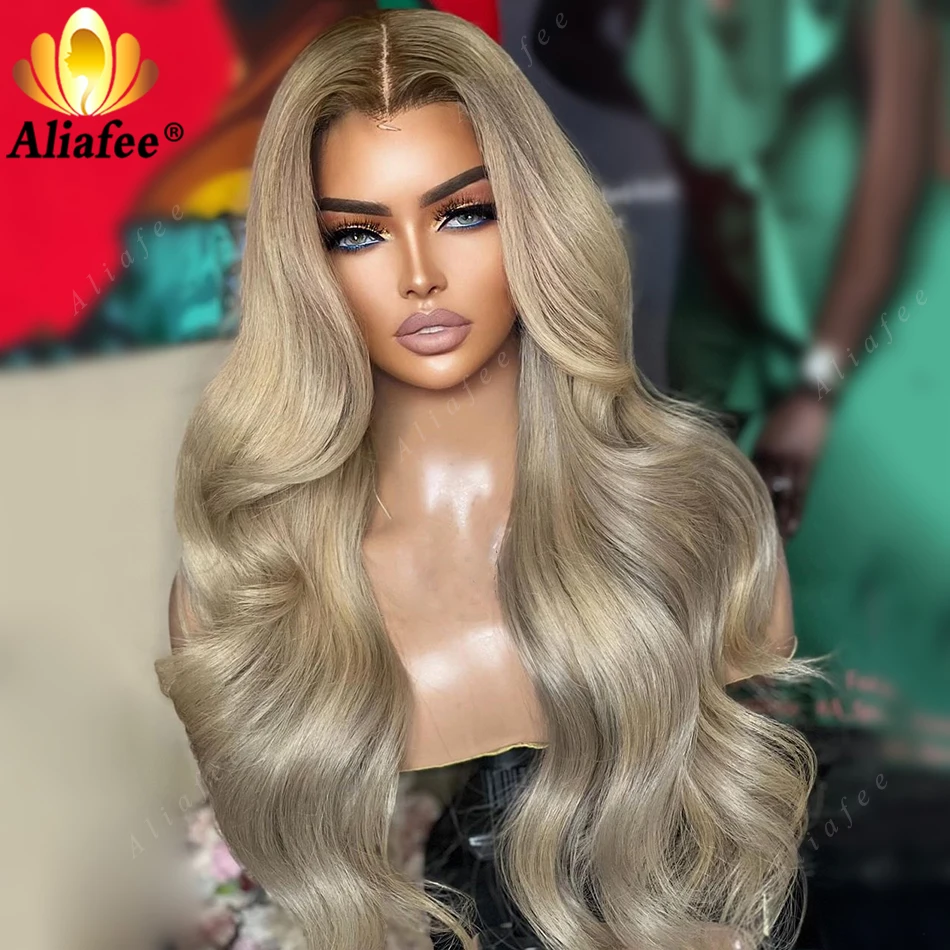 Short Brown Root With Ash Blonde Wig Human Hair Body Wave 180% 13x6 Lace Frontal Wigs for Women Pre Plucked 13X4 Frontal Wig