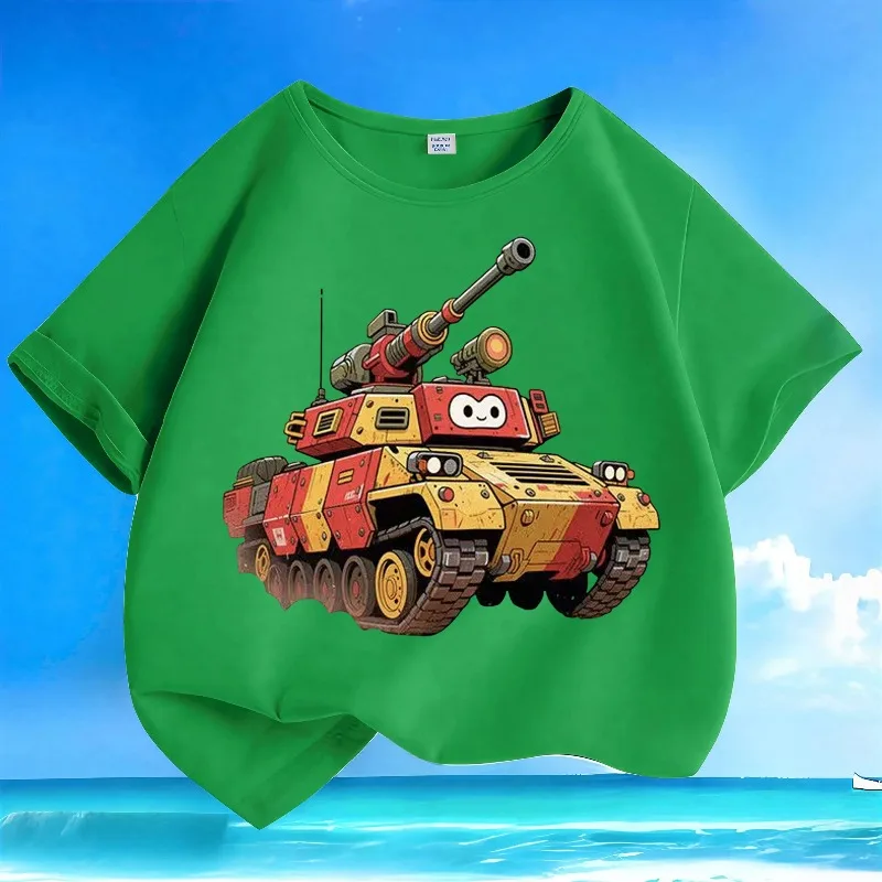 Summer New Tank Tank Children's Short Sleeved Pure Cotton Round Neck Loose Cartoon Versatile Parent-child Top