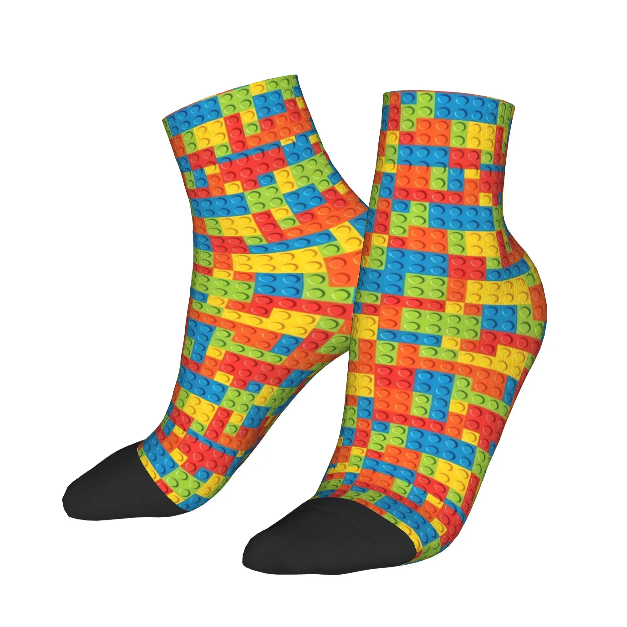 Colorful Rainbow Building Blocks Ankle Socks Couple  Soft Casual Sock Summer Outdoor Non Skid Printed Socks Birthday Present