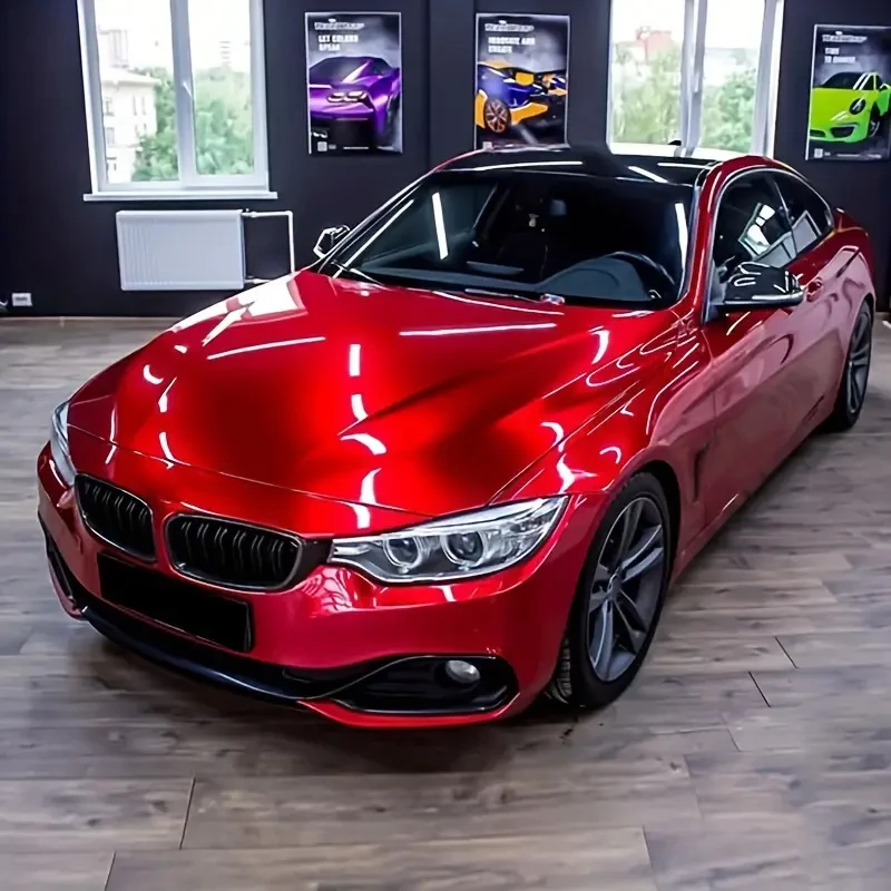 Ultra Gloss Metallic Candy Red Vinyl Car Wrap Film Roll with Air Release Self Adhesive Decal Sticker Motorbike Car Wrapping Foil view 4