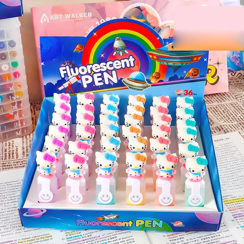 36pcs/lot Disney Sanrio 6 Colors Highlighter For Writing Cute Kitty Drawing Gel Pen School Office Supplies Stationery