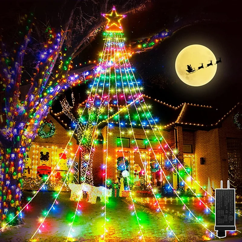 350 LED Pentagram Waterfall String Light 3.5m Waterproof Outdoor Fairy Lamp 8 Modes Christmas Tree Garden Holiday Decoration