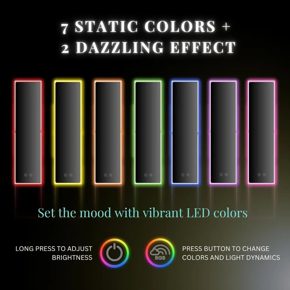 LED-verlichte spiegel over de volledige lengte, wandmontage, RGB dimbaar, slaapkamer, 42,32x14 inch, luxe meubilair
