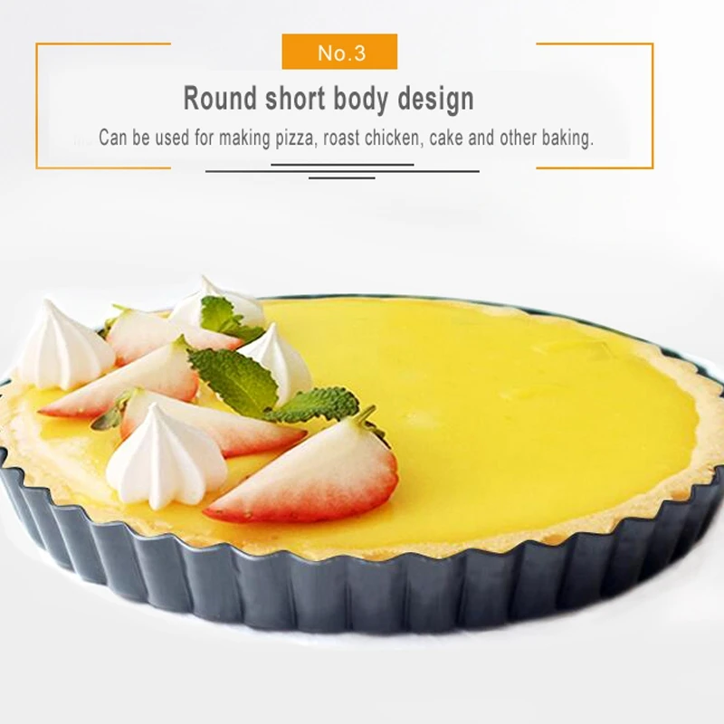 popop Non-Stick Quiche Flan Pan Molds Pie Pizza Cake Round Mould Removable Loose Bottom Fluted Heavy Duty Pie Pan Bakeware 9In