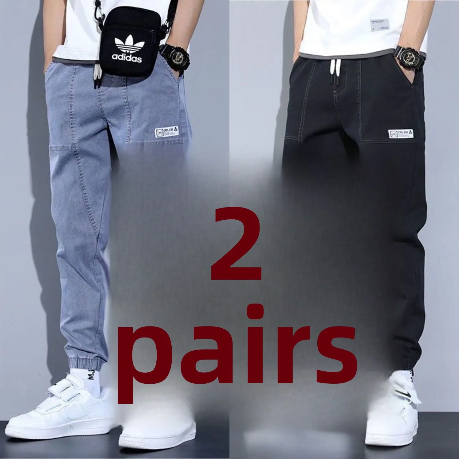 

Мужская уличная спецодежда, прямые джинсы, брюки с эластичной резинкой на талии и брюки-карго, летняя износостойкая смесь хлопка