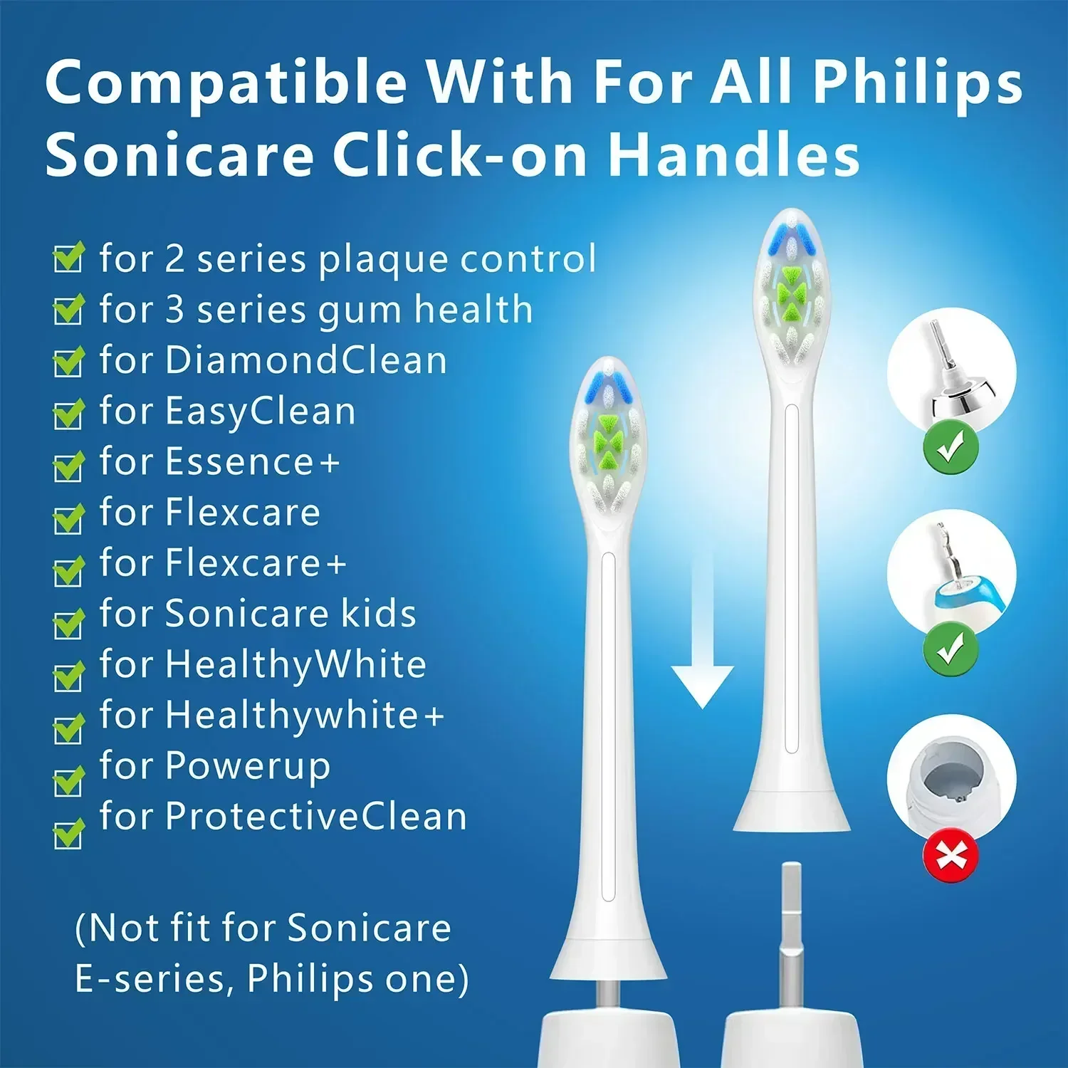 필립스 소닉케어 다이아몬드 클린 HX6063 용 교체 칫솔 헤드, 위생 캡 포함, 필립스 소닉케어 일렉트리용, 8 팩