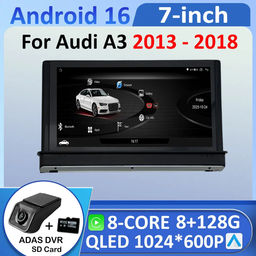 

Carplay Android 16 System for Audi A3 2013 2014 2015 2016 2017 2018 Multimedia Radio Player Autoradio Touch Screen Bluetooth 4G