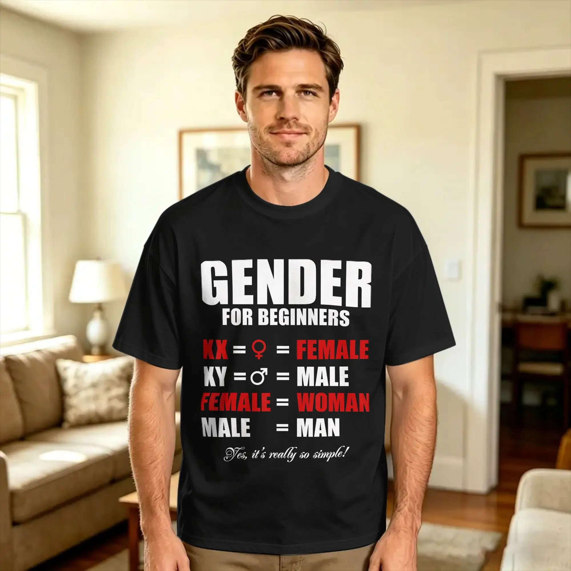 Simple Gender For Beginners XX Female XY Male T-Shirt Adult  Streetwear T Shirts Beach Crew Neck Harajuku Tee Shirt Plus Size