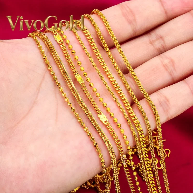 VivoGold VivoGold 24K Gold 60cm Necklace | AU999 Pure Gold, sleek polished chain, 60cm length, elegant for layering or solo wear