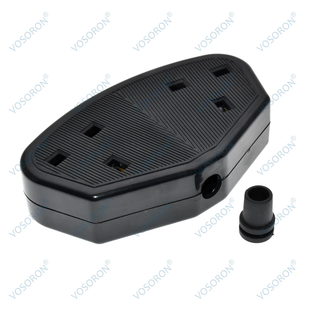 BS1363 Standard UK 2-Gang Socket with 13A Fuse, Black Assembled Electrical Outlet, Wall Power Socket with Safety Shutter