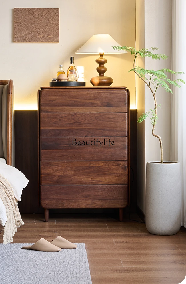 

North American black walnut chest of drawers solid wood living room bedroom storage locker