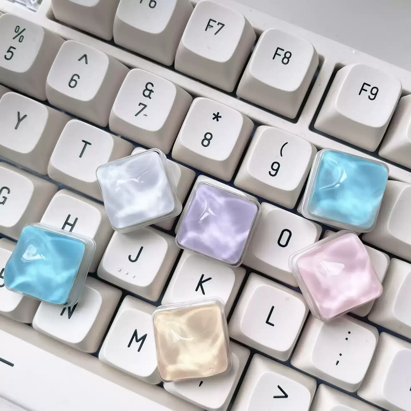 Custom Blue Ocean Pink Theme Keycaps Set Resin Artisan Personalized Keycaps for Mechanical Keyboard Gift Accessories
