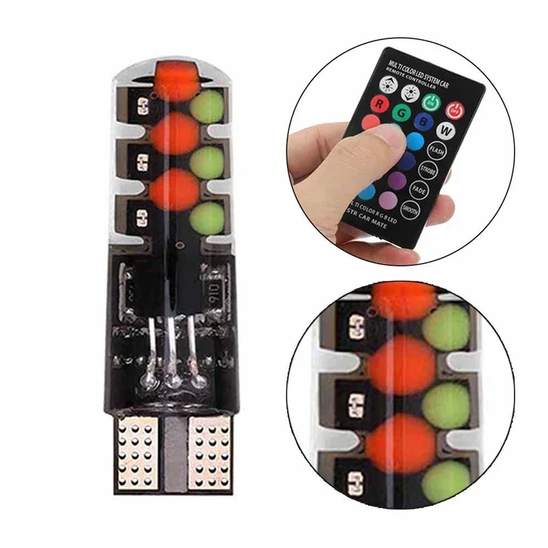 TCYATO  T10 W5W RGB LED 12SMD COB Multicolor CANBUS With Remote Control Wedge Reading Lights Flash/Strobe