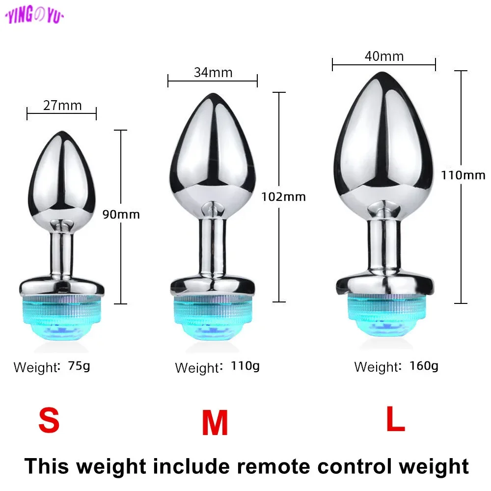 รีโมทคอนโทรล Butt Plug LED เรืองแสงฐาน Anal Sex ของเล่นสําหรับผู้หญิงผู้ชายตูด Smooth Anal ปลั๊กโลหะต่อมลูกหมากนวด Intimate Goods