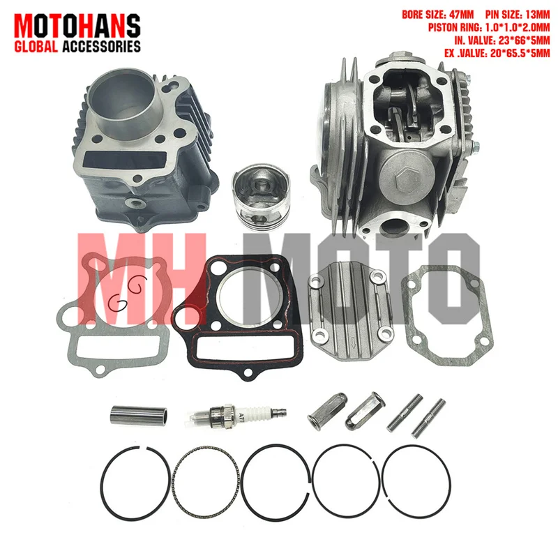 90CC 47MM CYLINDER KIT CYLINDER HEAD ASSY FOR 139FMB CHINESE POCKET BIKE C90 JH90 XR90 DAX90 CRF90 CUB90 CT90 ATV90 ST90 TRX90