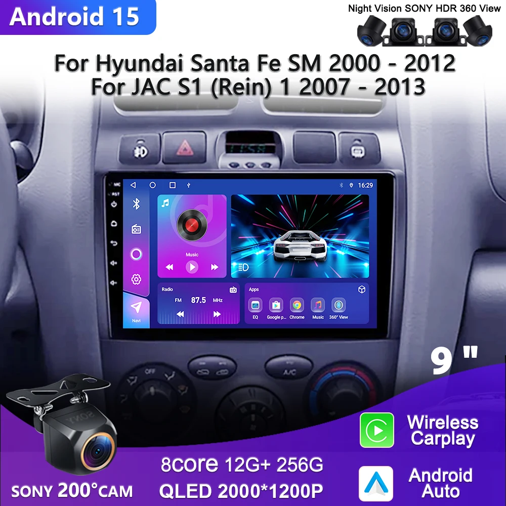 

Android 15 For Hyundai Santa Fe SM 2000 - 2012 Carplay Auto Car Radio Multimedia Player Auto Radio GPS Navigation TV Head Unit
