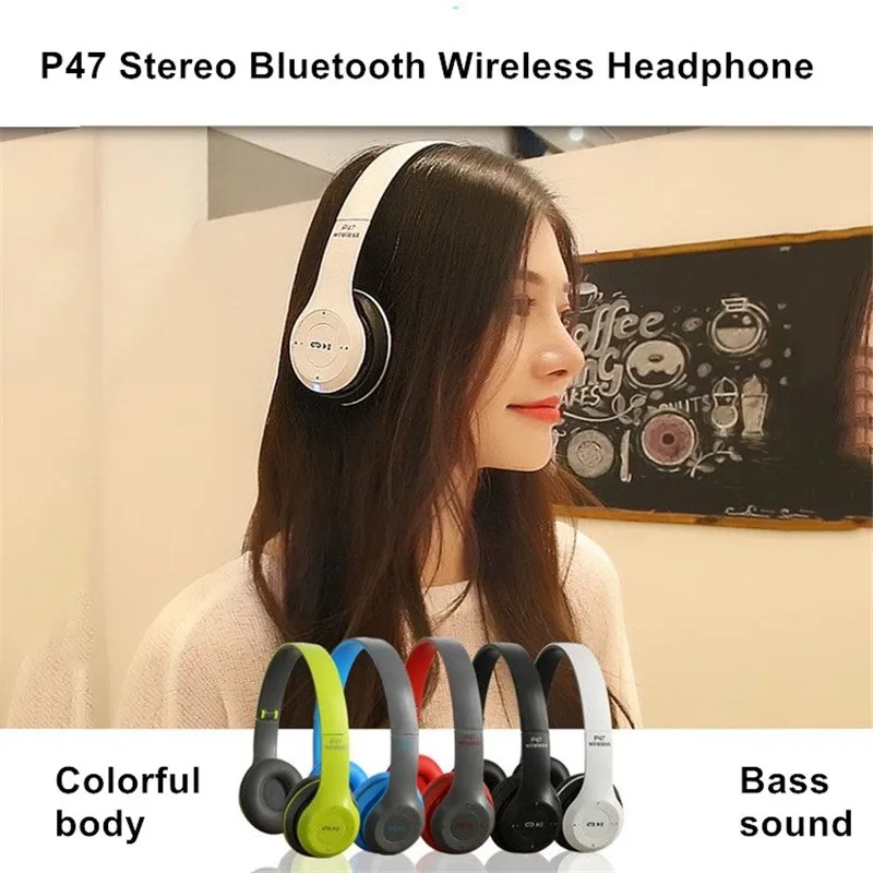 P47 bluetooth 5.0ワイヤレスヘッドセット,折りたたみ式スポーツゲーム,iPhone, Xiaomi用