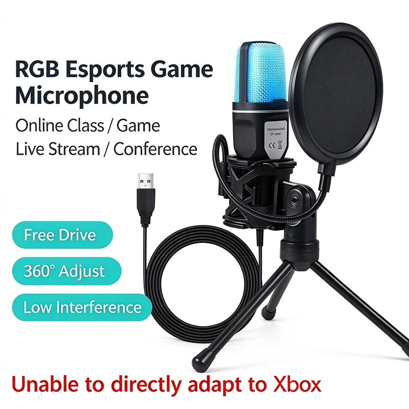 Microfone Condensador Profissional para Computador Gamer, Microfone de Karaokê, USB com Fio para PC e Laptop, Kit de Microfone para Estúdio de Podcast e Transmissão ao Vivo