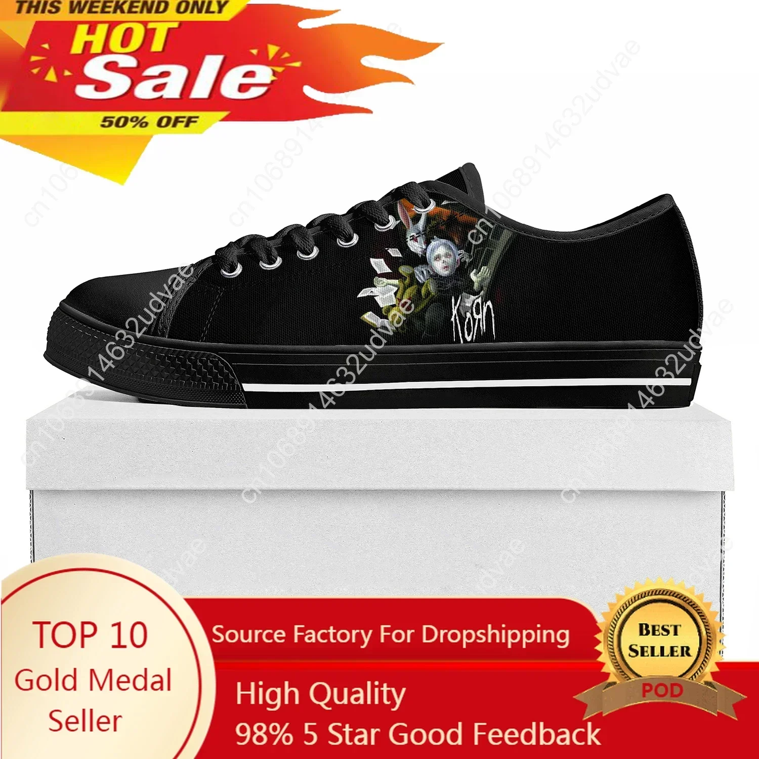 Korn Rock Band Low Top High Quality Sneakers Mens Womens Canvas Sneaker 3D Print Casual Couple Shoe Custom Shoe Black