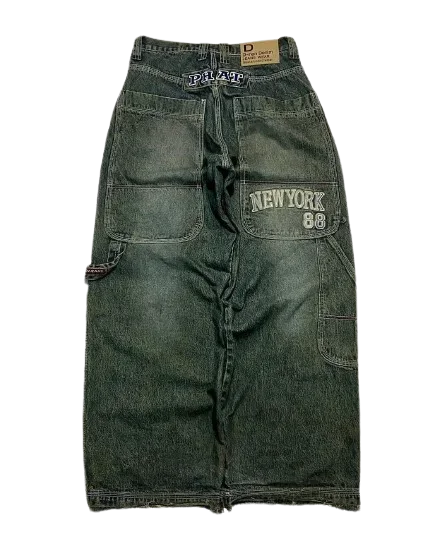 90s Streetwear Jeans Y2K Hip Hop Letter Embroidered Classic Retro Baggy Jeans Pants Mens Womens High Waist Wide Leg Trousers