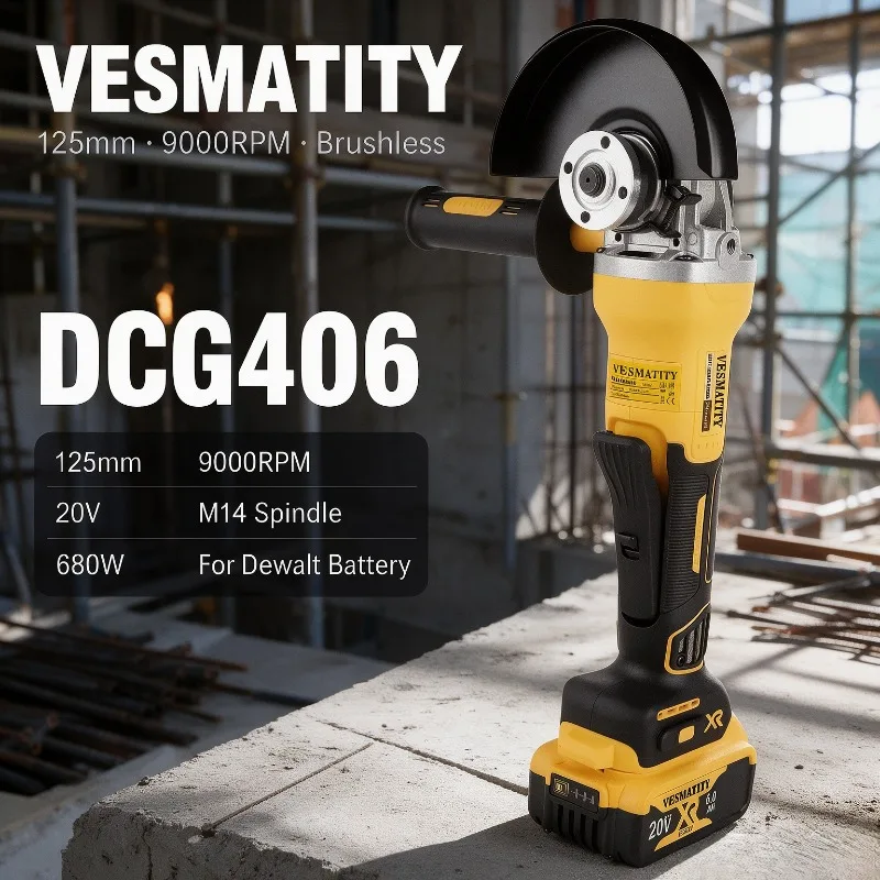 Cordless Brushless 125MM Angle Grinder DCG406 9000 RPM Cutting Polishing Machine For Dewalt Battery