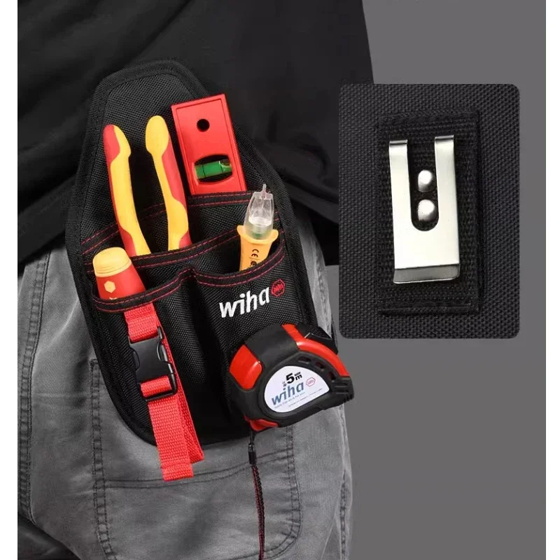 Wiha 90028C 6-in-1 Tool Kit with Belt Pouch - Insulated Pliers/Stylus/Screwdriver, Tape & Horizontal Ruler