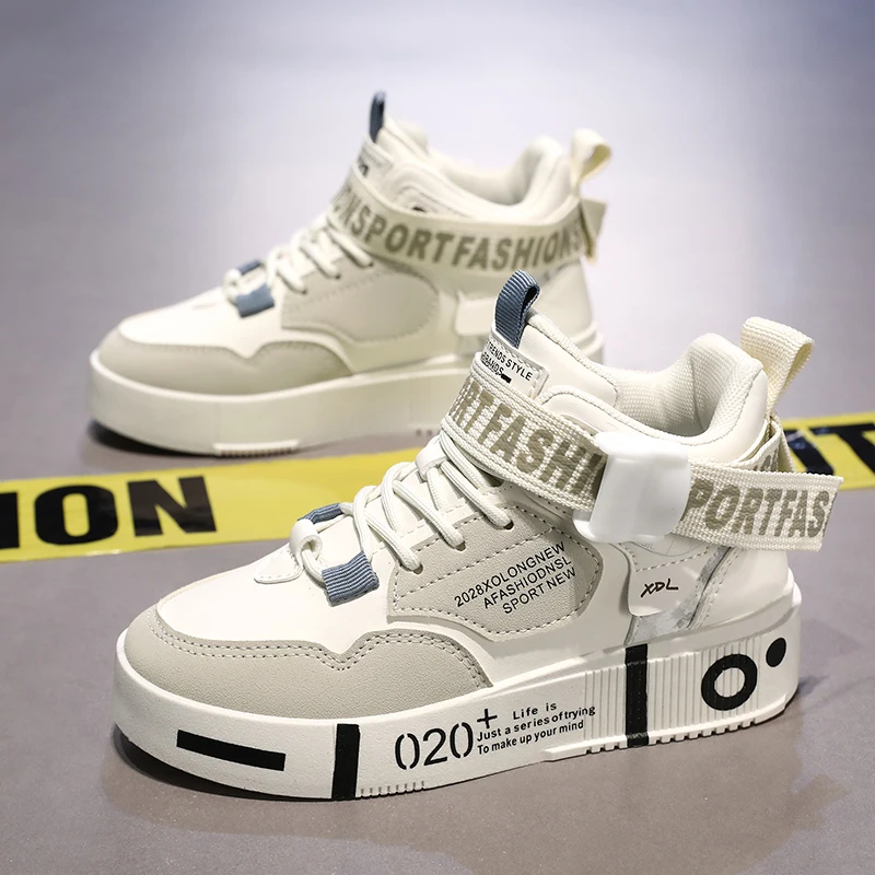 A pair of teen trendy velcro high-top board shoes, wear-resistant versatile sneakers for all daily leisure occasions AY-M7701