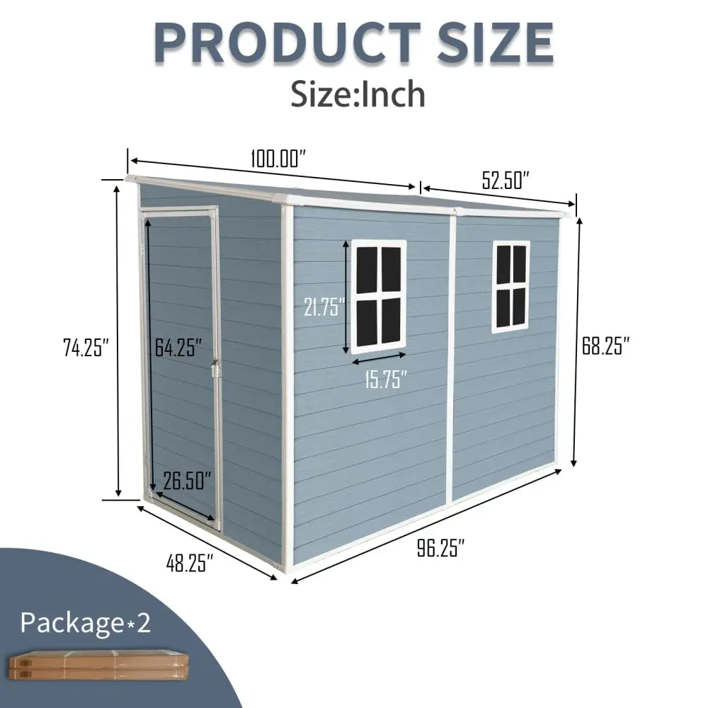 4x8ft Outdoor Storage Shed Floor & 2 Windows, Lockable Double Door Resin Vents, Waterproof Garden Shed Backyard  Customized - view 6