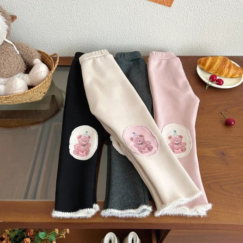 Girls' Velvet Leggings Children's Autumn and Winter Thick One-piece Velvet Outer Pants Baby Girls' Winter Clothes Warm Pants