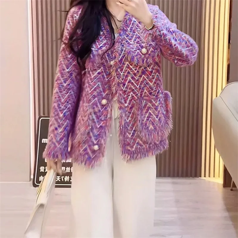 Spring Autumn Winter jacket Women High End Small Fragrant Style Thick Style New Mink Fur Colorful Medium Thick Coat Outwear