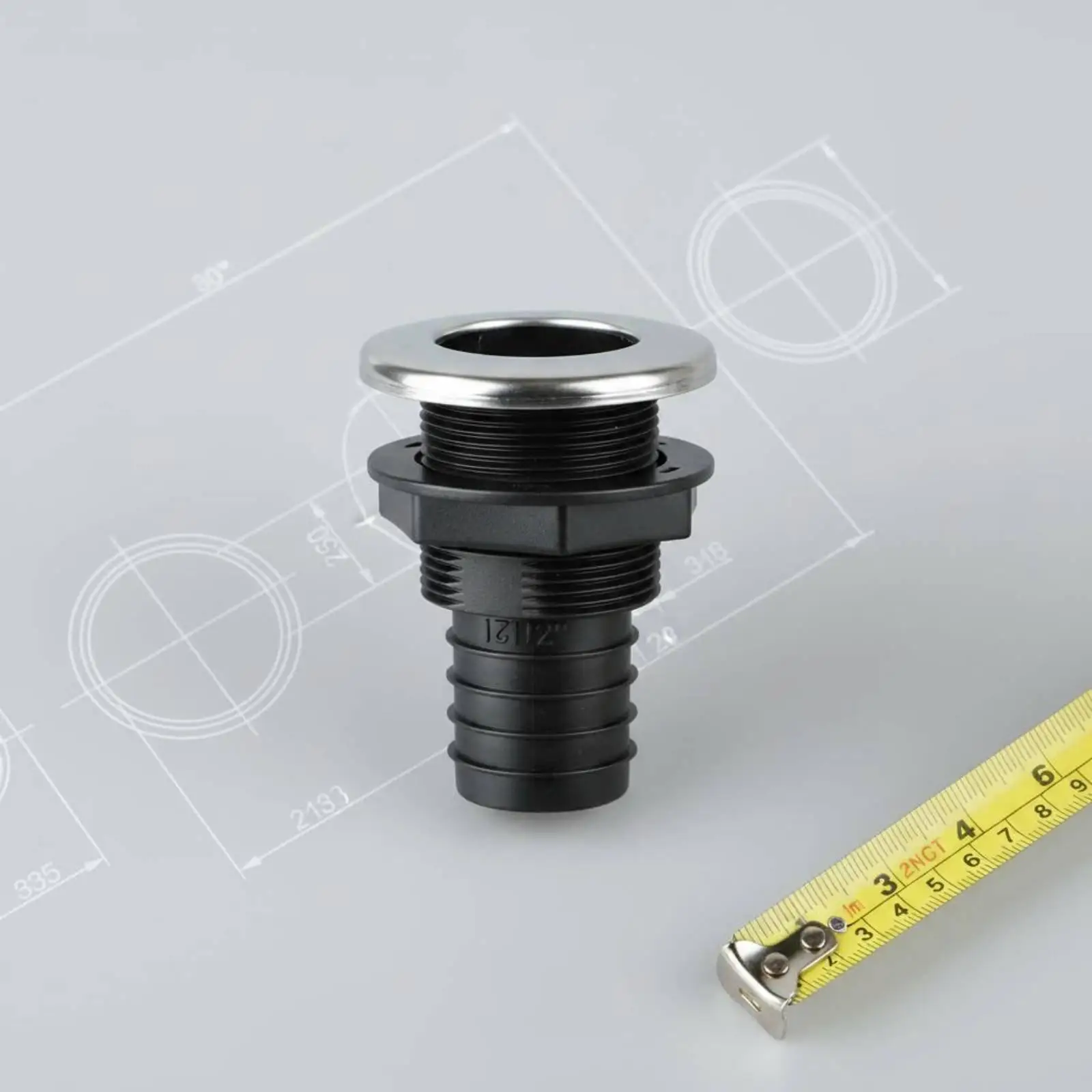 Boat Hull Drain Outlet with Large Lock Nut ABS Plastic and Stainless Steel Cover for Yacht Sailboat Speedboat RV Water Flow