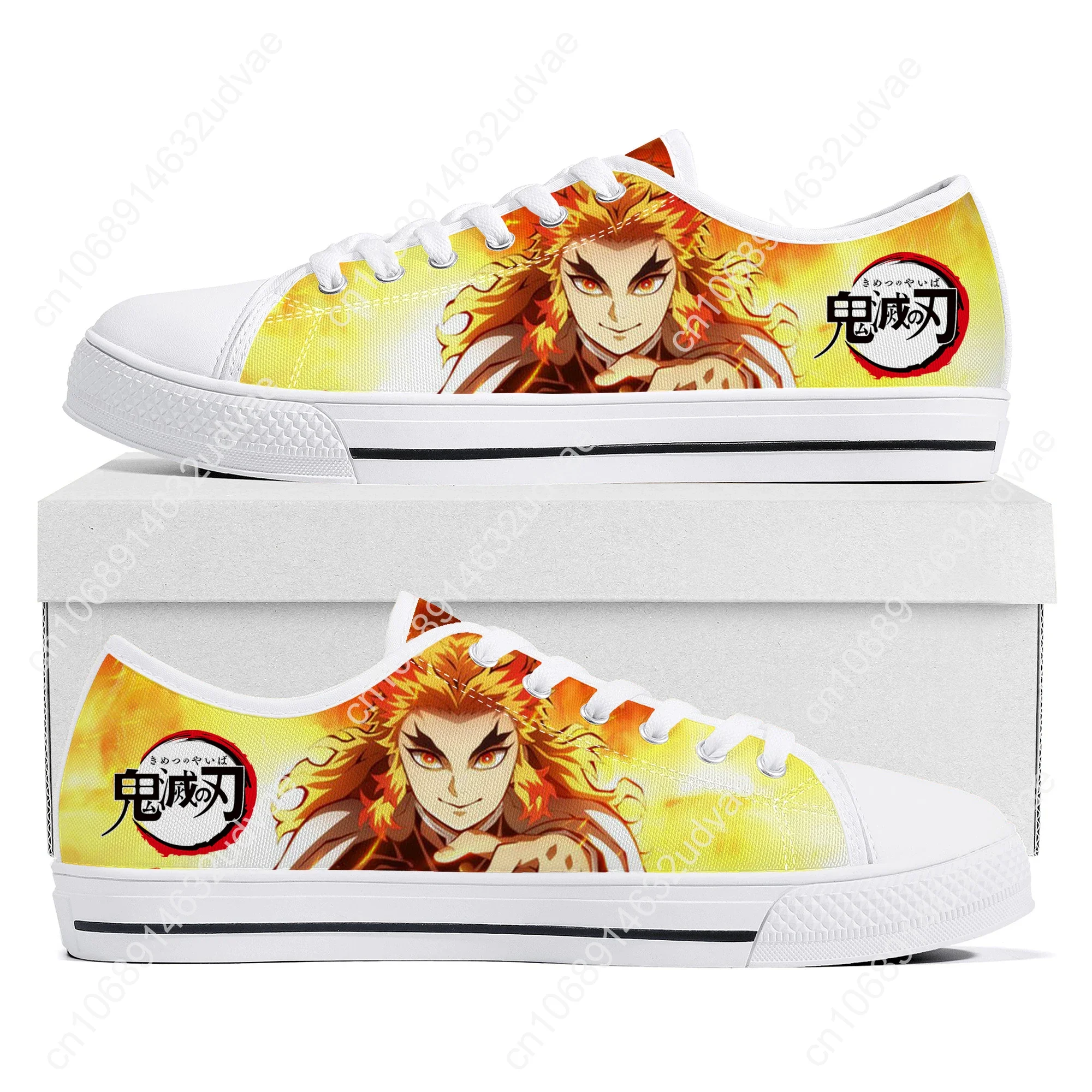 Tênis Low Top para homens e mulheres, tênis de lona, sapatos personalizados, Low Top, adolescente, pilar de chama, Kyojuro Rengoku, Demon Slayer, Kimetsu