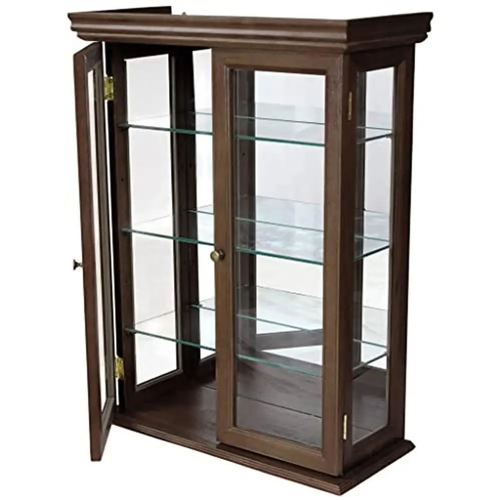 Tuscan Glass Front Curio Cabinet 26" Tall Wood Display Storage Case Mirrored Doors- Handcrafted Wall Mount/Freestanding Shelf-