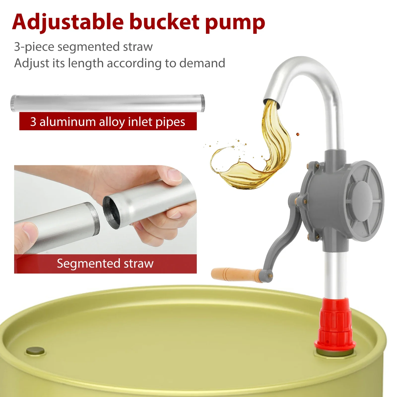 55 Gallon Adjustable Drum Pump for Diesel Transfer Detachable Rotary Barrel Pump Compact Rust Proof Hand Barrel Pump