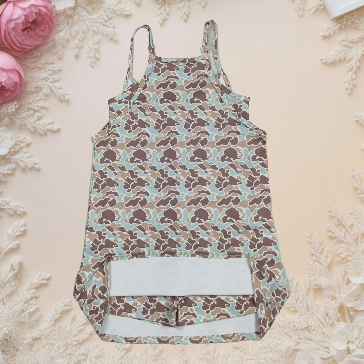 

Trendy Womens Short Yoga Dress Knee Length with Pockets Strap Khaki Camo Athletic Sportswear Cozy Fitness Summer 2025 Fashion